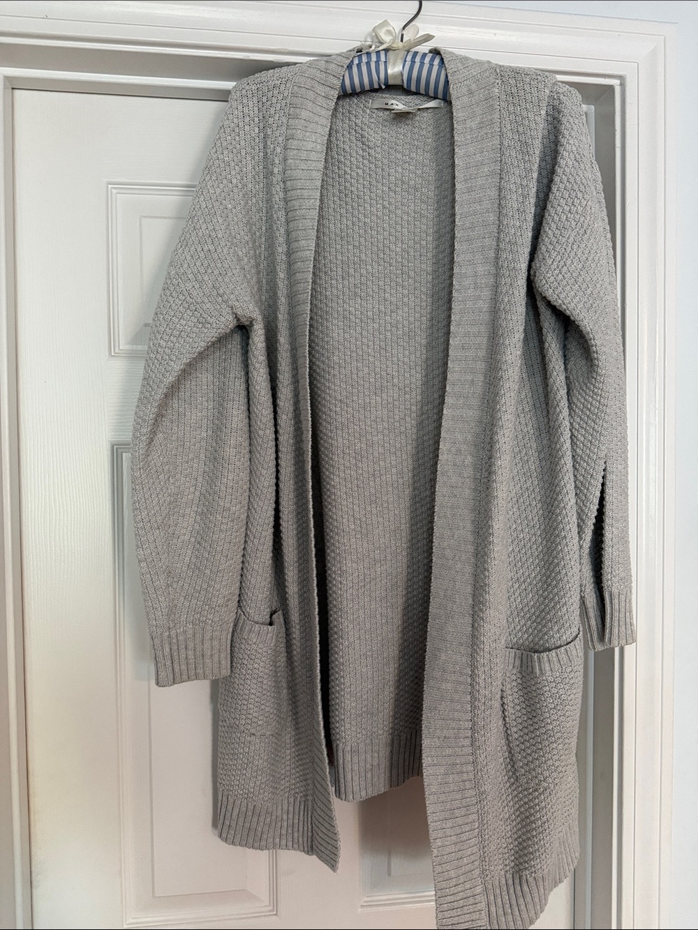 Max Studio Light Gray Open-Front Knit Cardigan